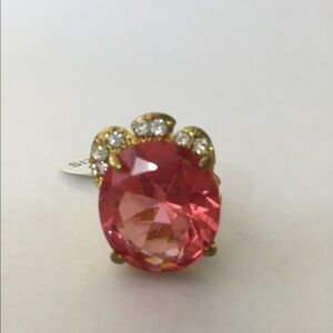 NEW Coral Pink Gold Large Faux Rhinestone Ring